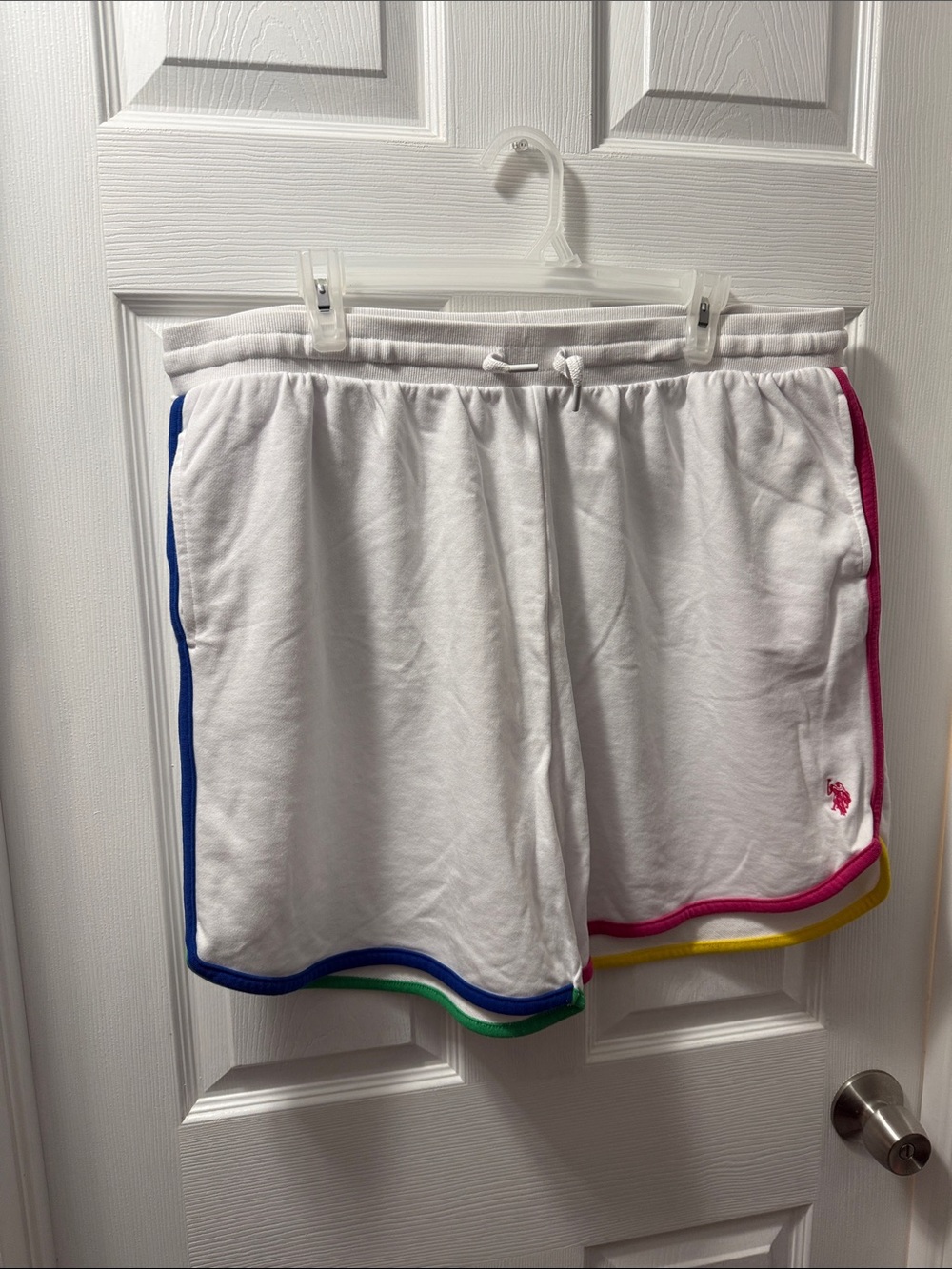 U.S. Polo Assn. White Terry Athletic Shorts with Rainbow Piping